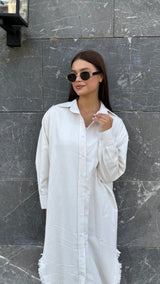 Linen-Cotton Long Shirt Dress