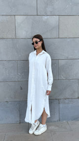 Linen-Cotton Long Shirt Dress