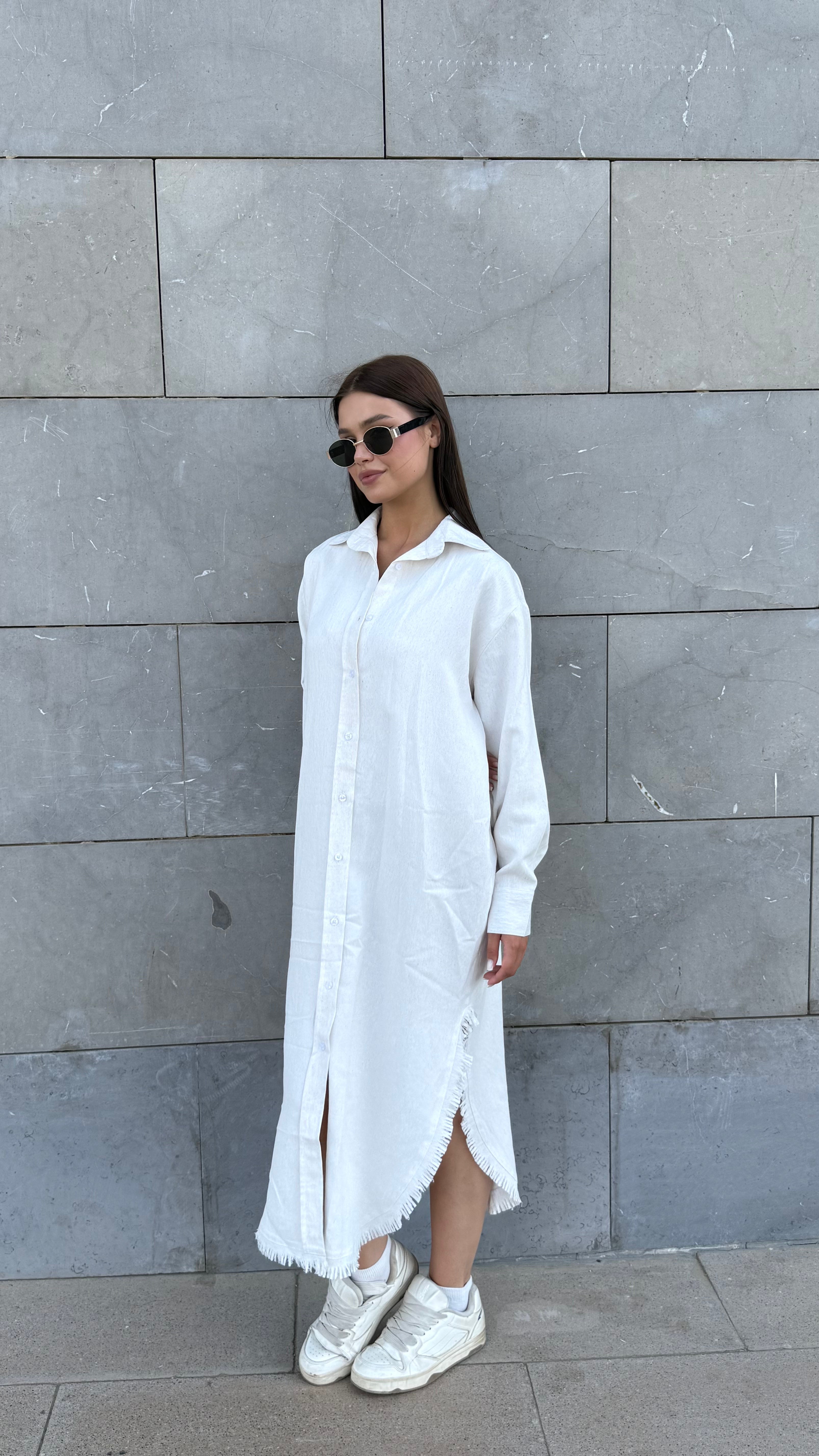 Linen-Cotton Long Shirt Dress