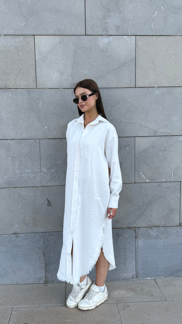 Linen-Cotton Long Shirt Dress