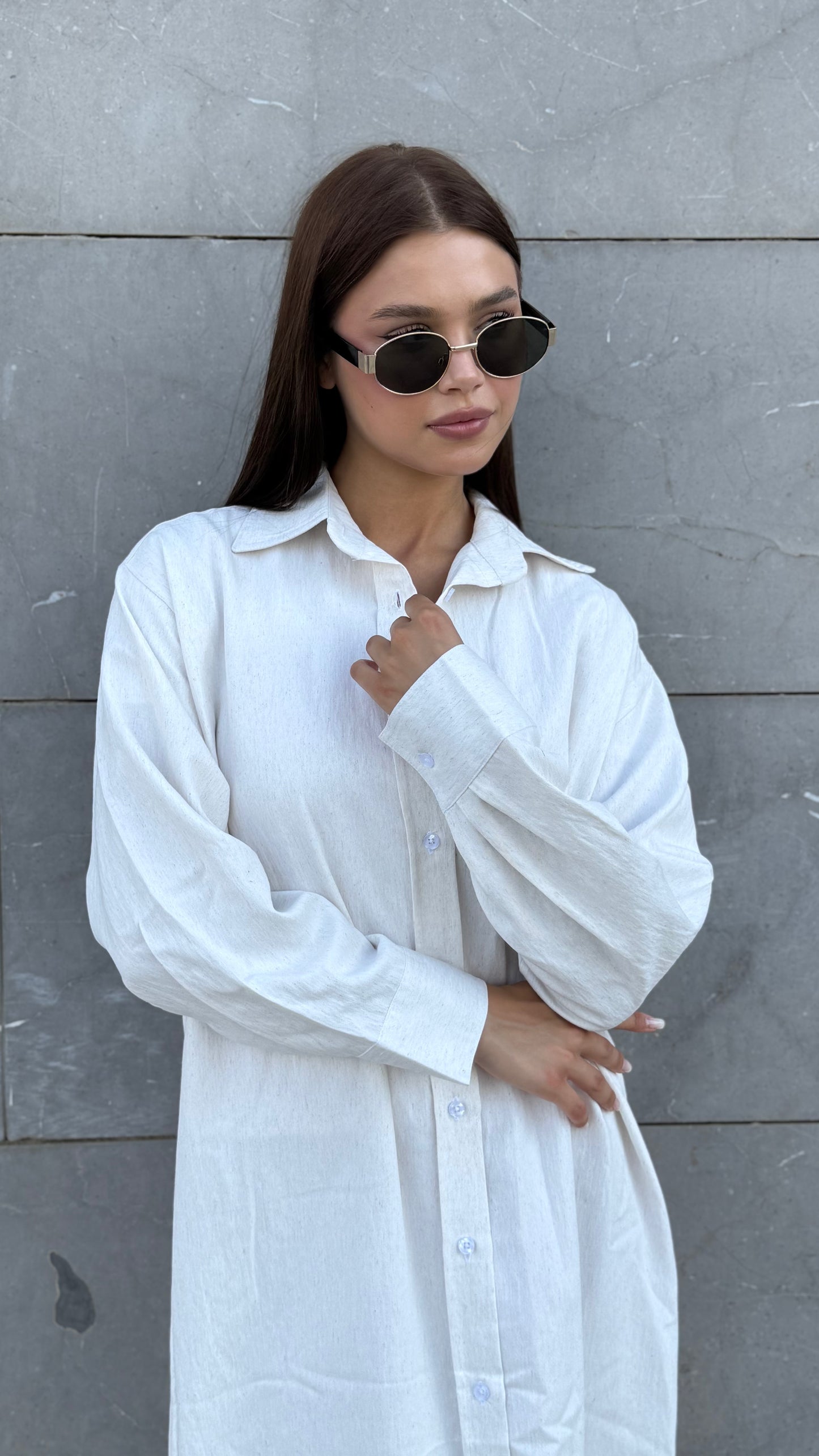 Linen-Cotton Long Shirt Dress