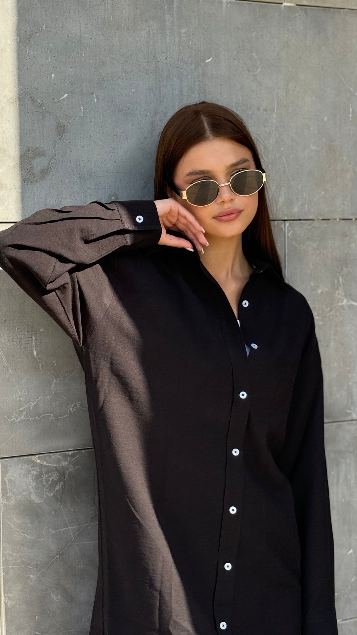 Linen-Cotton Long Shirt Dress
