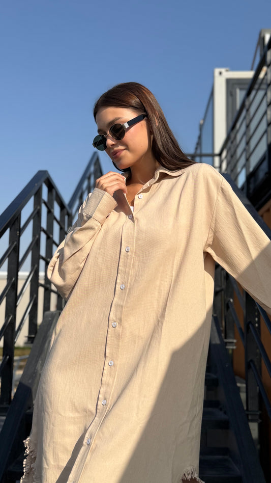 Linen--Cotton Long Shirt Dress