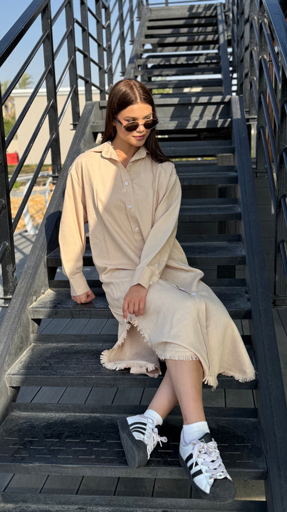 Linen--Cotton Long Shirt Dress