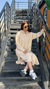 Linen-Cotton Long Shirt Dress