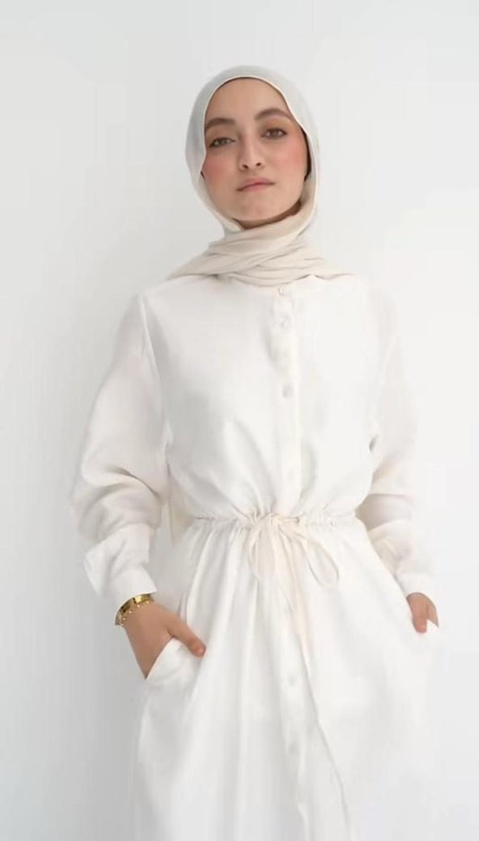 Linen White Dress - Side Pockets