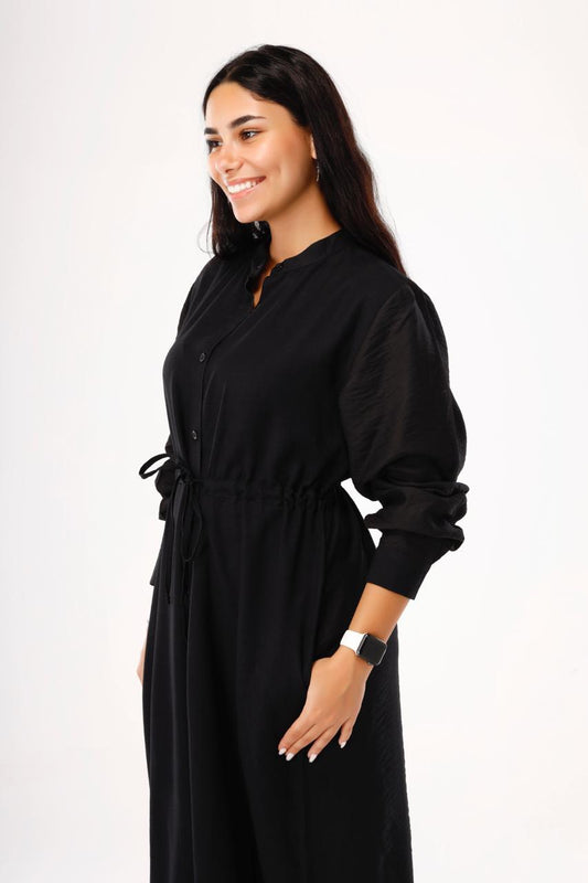 Linen Black Dress - Side Pockets