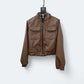 Hooded Short Leather Jacket - havana